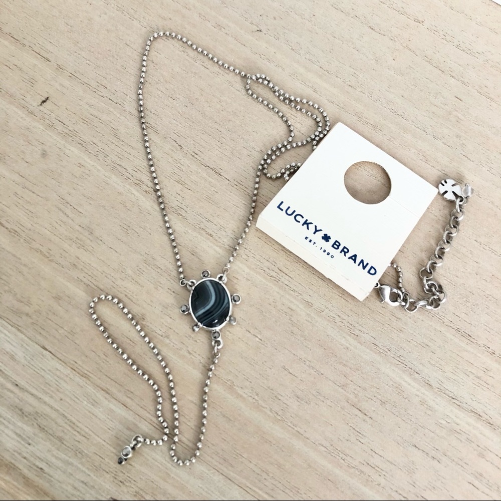 Lucky Brand Silver Necklace with Black Stone